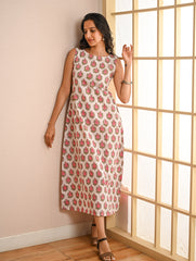 Cool Classics. Sanganer Hand Block Printed Easy Dress - White Roses