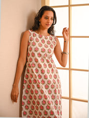 Cool Classics. Sanganer Hand Block Printed Easy Dress - White Roses
