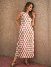 Cool Classics. Sanganer Hand Block Printed Easy Dress - White Roses
