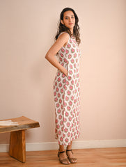 Cool Classics. Sanganer Hand Block Printed Easy Dress - White Roses