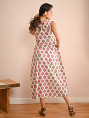 Cool Classics. Sanganer Hand Block Printed Easy Dress - White Roses