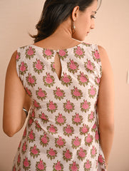 Cool Classics. Sanganer Hand Block Printed Easy Dress - White Roses