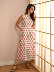 Cool Classics. Sanganer Hand Block Printed Easy Dress - White Roses