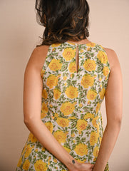Cool Classics. Sanganer Hand Block Printed Easy Dress - Floral Sunshine