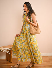 Cool Classics. Sanganer Hand Block Printed Easy Dress - Floral Sunshine