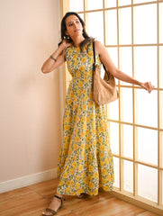 Cool Classics. Sanganer Hand Block Printed Easy Dress - Floral Sunshine