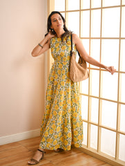 Cool Classics. Sanganer Hand Block Printed Easy Dress - Floral Sunshine