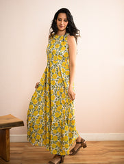 Cool Classics. Sanganer Hand Block Printed Easy Dress - Floral Sunshine