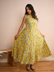 Cool Classics. Sanganer Hand Block Printed Easy Dress - Floral Sunshine
