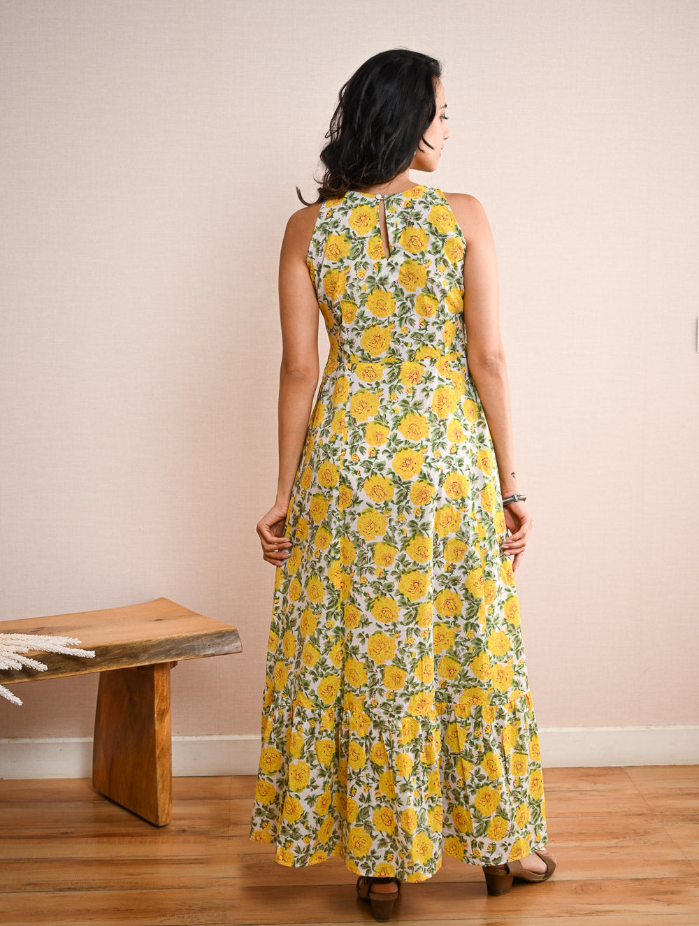 Cool Classics. Sanganer Hand Block Printed Easy Dress - Floral Sunshine
