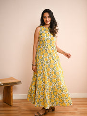 Cool Classics. Sanganer Hand Block Printed Easy Dress - Floral Sunshine