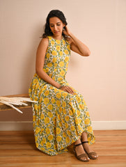 Cool Classics. Sanganer Hand Block Printed Easy Dress - Floral Sunshine