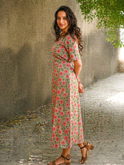 Cool Classics. Sanganer Hand Block Printed Easy Dress - Pink Daisy