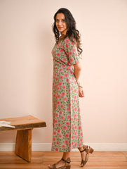 Cool Classics. Sanganer Hand Block Printed Easy Dress - Pink Daisy