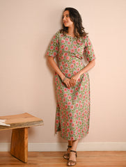Cool Classics. Sanganer Hand Block Printed Easy Dress - Pink Daisy