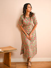 Cool Classics. Sanganer Hand Block Printed Easy Dress - Pink Daisy
