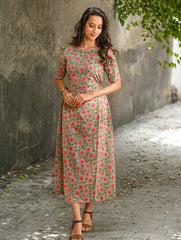 Cool Classics. Sanganer Hand Block Printed Easy Dress - Pink Daisy