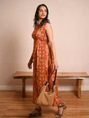 Cool Classics. Sanganer Hand Block Printed Easy Dress - Orange Sprigs