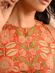 Cool Classics. Sanganer Hand Block Printed Easy Dress - Orange Sprigs