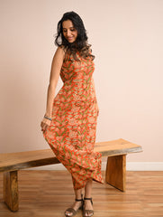 Cool Classics. Sanganer Hand Block Printed Easy Dress - Orange Sprigs