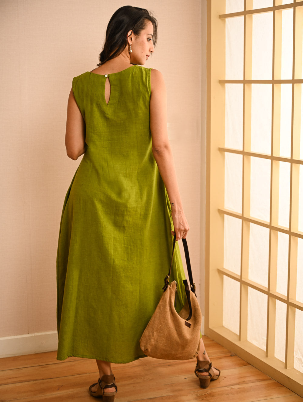 Cool Classics. Organic Handwoven Kala Cotton Easy Dress - Summer Lime