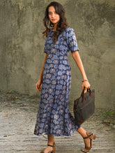 Cool Classics. Sanganer Hand Block Printed Easy Dress - Blue Lotus
