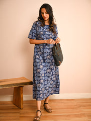 Cool Classics. Sanganer Hand Block Printed Easy Dress - Blue Lotus
