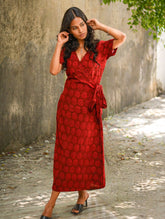 Cool Classics. Bagh Hand Block Printed Wrap Dress - Red Paisley