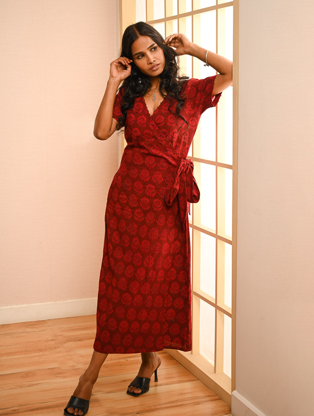 Cool Classics. Bagh Hand Block Printed Wrap Dress - Red Paisley