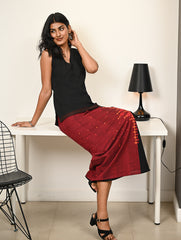 Work Chic. Handwoven Kashida Pattu Wrap Set - Black Vibrance