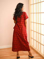 Cool Classics. Bagh Hand Block Printed Wrap Dress - Red Paisley