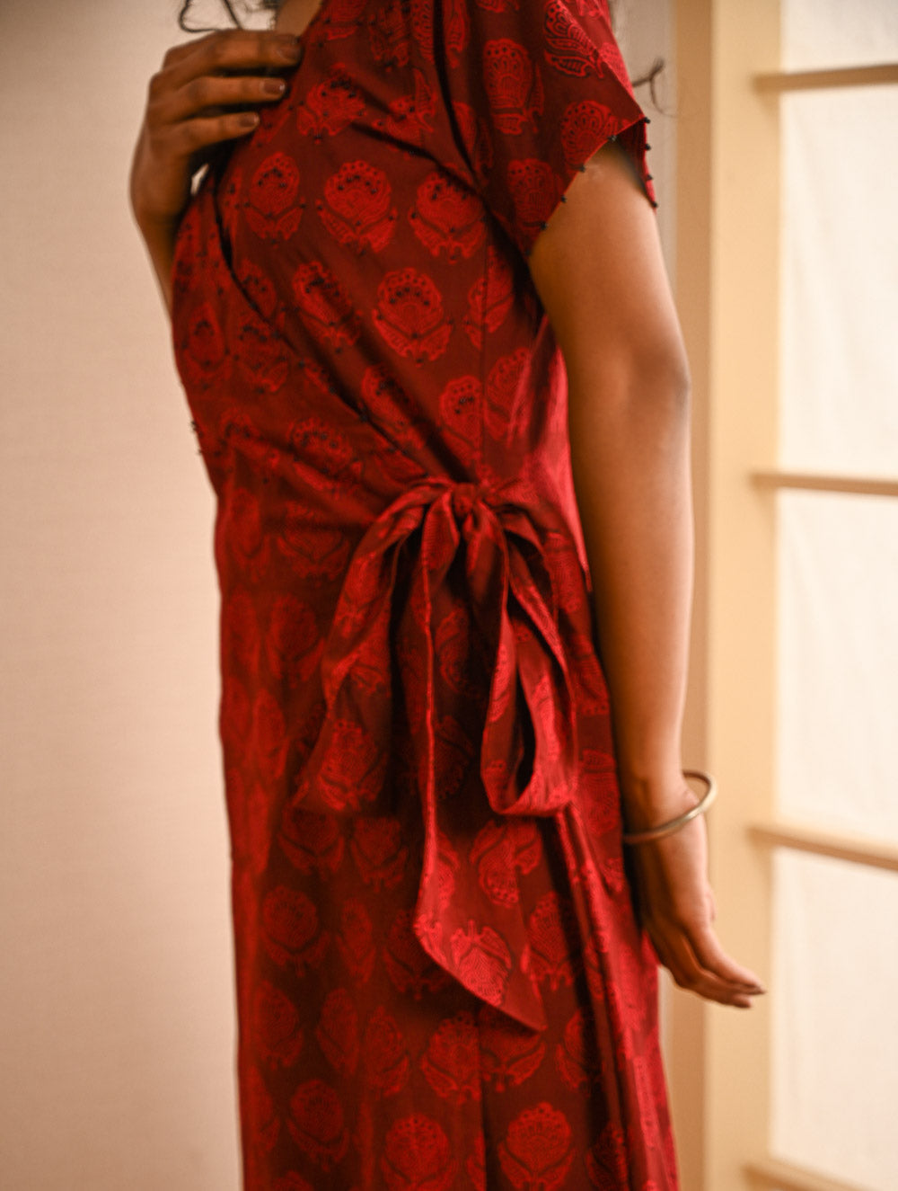 Cool Classics. Bagh Hand Block Printed Wrap Dress - Red Paisley