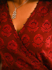 Cool Classics. Bagh Hand Block Printed Wrap Dress - Red Paisley