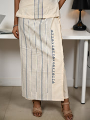 Work Chic. Handwoven Kashida Pattu Wrap Set - Blue Ivory