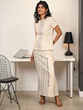 Work Chic. Handwoven Kashida Pattu Wrap Set - Blue Ivory