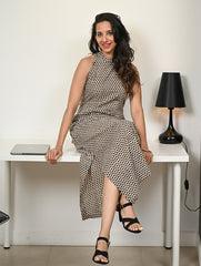 Work Chic. Hand Block Printed Bagru Cotton Straight Dress - Black Arrows