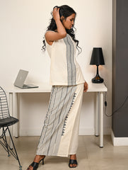 Work Chic. Handwoven Kashida Pattu Wrap Set - Black Ivory