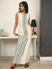Work Chic. Handwoven Kashida Pattu Wrap Set - Black Ivory