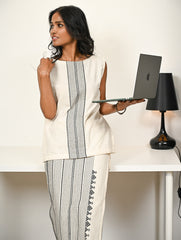 Work Chic. Handwoven Kashida Pattu Wrap Set - Black Ivory