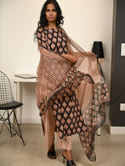 Work Chic. Hand Block Printed Bagru Cotton Kurta Set with Dupatta - Ornate Cocoa