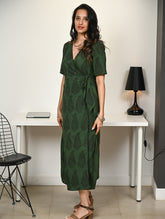 Work Chic. Bagh Hand Block Printed Cotton Wrap Dress - Green Paisley