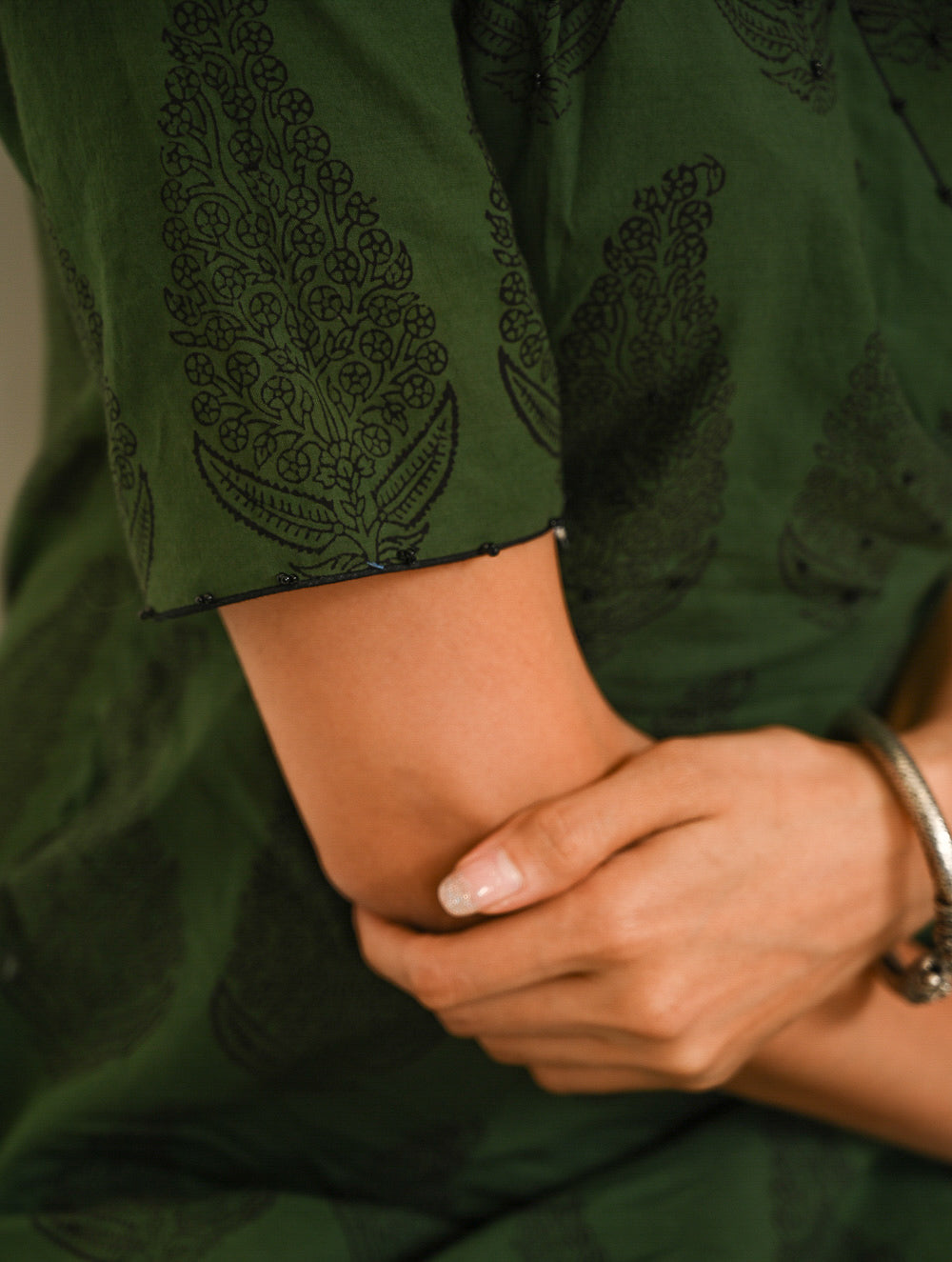 Work Chic. Bagh Hand Block Printed Cotton Wrap Dress - Green Paisley