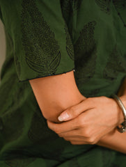 Work Chic. Bagh Hand Block Printed Cotton Wrap Dress - Green Paisley