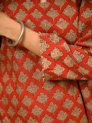 Work Chic. Hand Block Printed Bagru Cotton Kurta Set (Loose Fit) - Rust Petals (2 pc set)