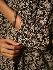 Work Chic. Hand Block Printed Bagru Cotton Kurta Set (Loose Fit) - Black Ornate (2 pc set)