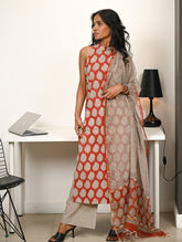 Work Chic. Hand Block Printed Bagru Kurta Set - Ornate Reds (3 pc set)