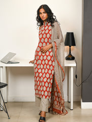 Work Chic. Hand Block Printed Bagru Kurta Set - Ornate Reds (3 pc set)