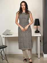 Work Chic. Hand Block Printed Bagru Kurta Set - Black Zigzags (2 pc set)