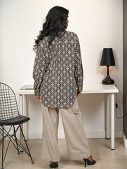 Work Chic. Hand Block Printed Bagru Shirt & Pants Set - Black Ornate (2 pc set)