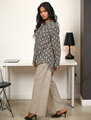 Work Chic. Hand Block Printed Bagru Shirt & Pants Set - Black Ornate (2 pc set)